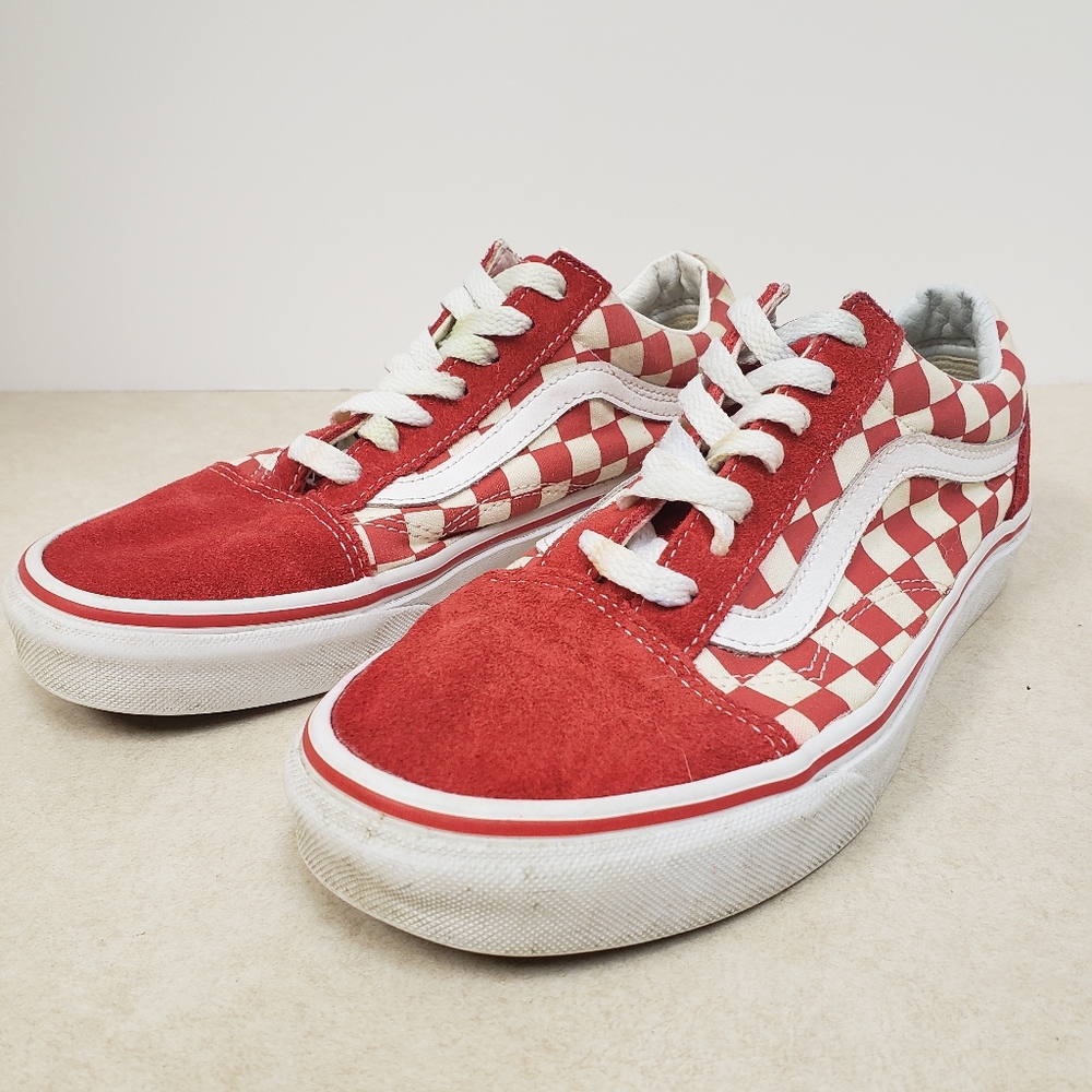 Vans Off The Wall Old Skool Red & White Checkered Sneakers Mens 6m Womens 7.5m